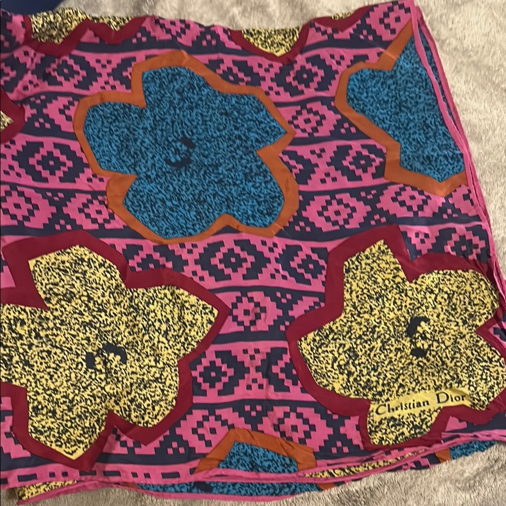 Vintage Christian Dior Floral Silk Scarf